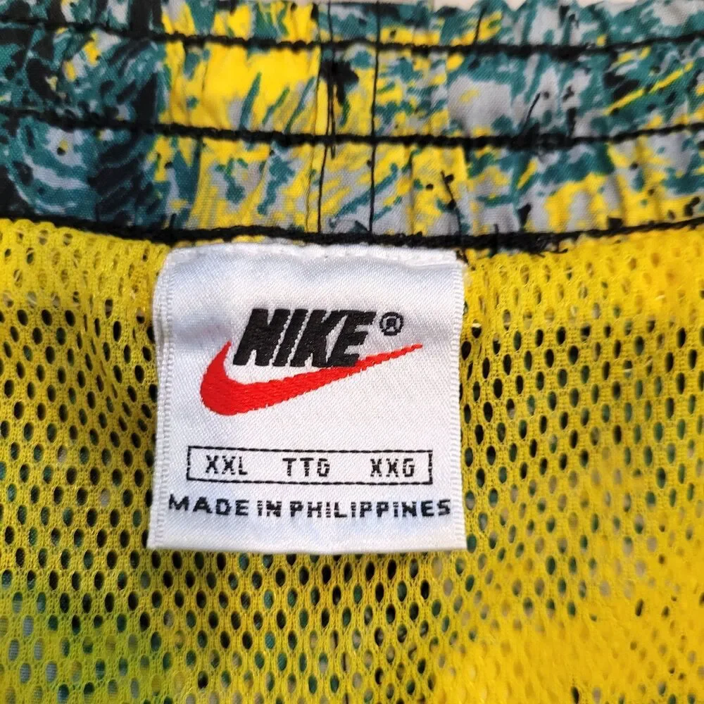 Nike XXL Hawaiian Tropical Swim Trunks All Over Print Mesh Lining Blue Yellow